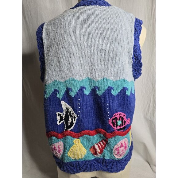 Vintage Star Blue Originals Ocean theme Women's Sweater Size Small sleeveless - Picture 10 of 13